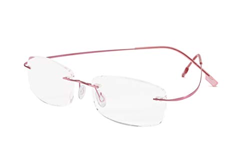 KoKoBin Gafas de lectura sin montura para gafas de lectura de titanio superligeras para damas y caballeros(rosa，+3.0)