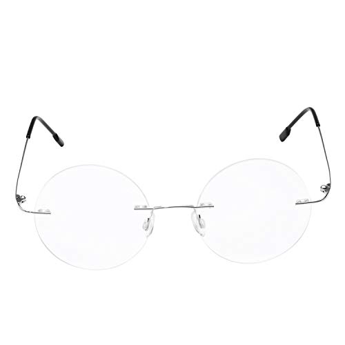 Fuisetaea Gafas de lectura redondas sin montura Gafas de lectura ligeras de titanio Hombres Mujeres +0.50 Aumento