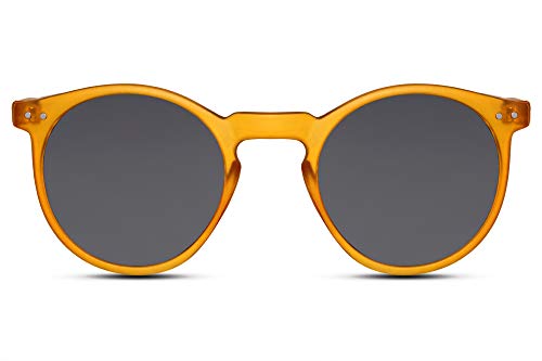 Cheapass Gafas de Sol Redondas Montura Naranja Mate con Cristales Oscuros Protección UV400 Vintage Hombre Mujer