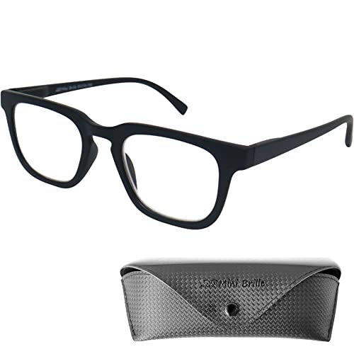 Mini Brille Gafas de Lectura de Cuadradas Montura Gruesa, Funda Gratis, Montura el Plástico (Negra), Gafas Hombre y Mujer +1.5 Dioptrías