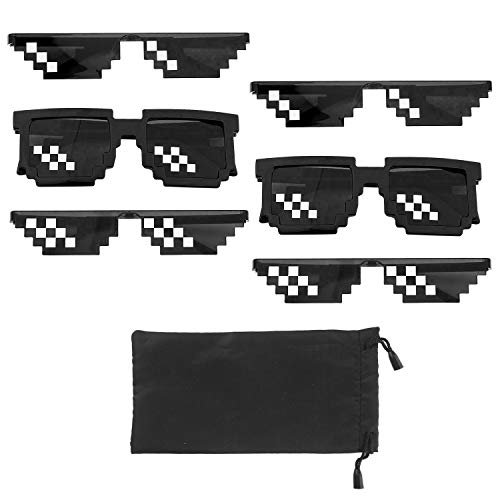 PTN Thug Life Gafas de Sol, Gafas de Sol de Píxel de Matón, Cool Thug Gafas, 6 Vasos y 1 Bolsa Pixel Mosaic Unisex Gafas de sol de Juguete para Niños y Adultos