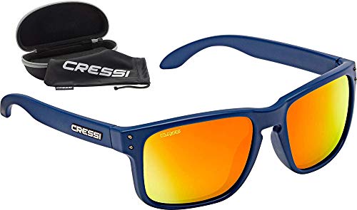 Cressi Blaze Sunglasses Gafas de Sol HTC polarizadas y repelentes al Agua, Adultos Unisex, Azul Navy/Espejadas Lentes Naranja, Talla única