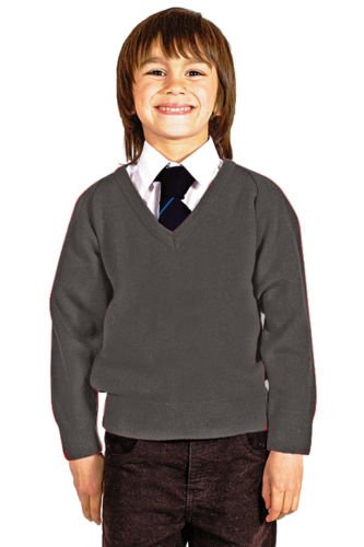 CKL Jersey de punto de mezcla de lana con cuello en V para niños, Gris, 11-12 Años