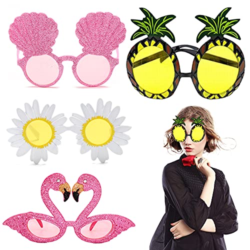 Nesloonp Gafas de Sol de PiÃ±a 4 Pares Gafas de Sol de Fiesta de Novedad Flamingo Conchas Daisy Flower Hawaianas Tropicales Partido Gafa Accesorios de Disfraz, para NiÃ±os Adultos Decorativas de Fiesta