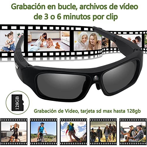 ZGSZ Gafas de Sol Deportes Mini Cámara 4K Gafas Cámara Oculta, 2 en 1 Gafas de Sol con Cámara Espía Apoyo Tomar Foto/Vídeo para Actividades al Aire Libre